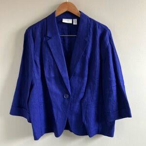 Chico’s women cobalt blue linen blazer size 3 Large